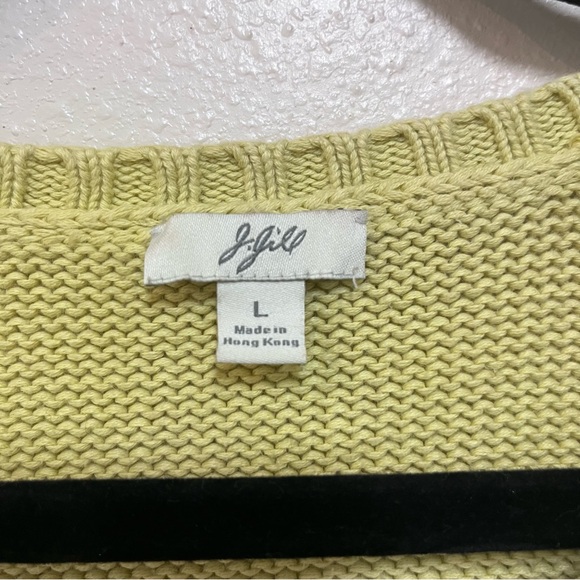 J Jill V Neck Yellow 100% Cotton 3/4 Sleeve Pullover Sweater Size Large - Picture 3 of 6